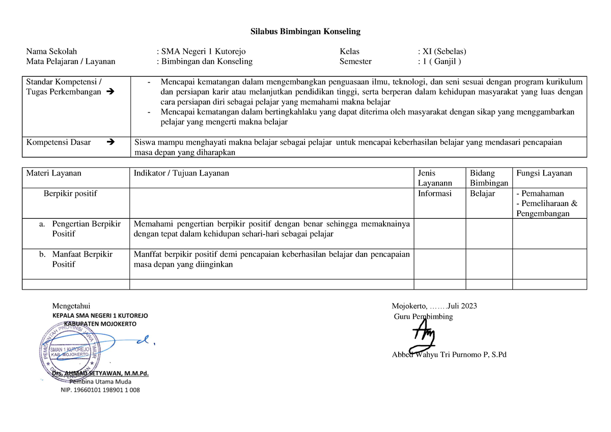Silabus BK Kelas XI - Silabus Bimbingan Konseling Nama Sekolah : SMA ...