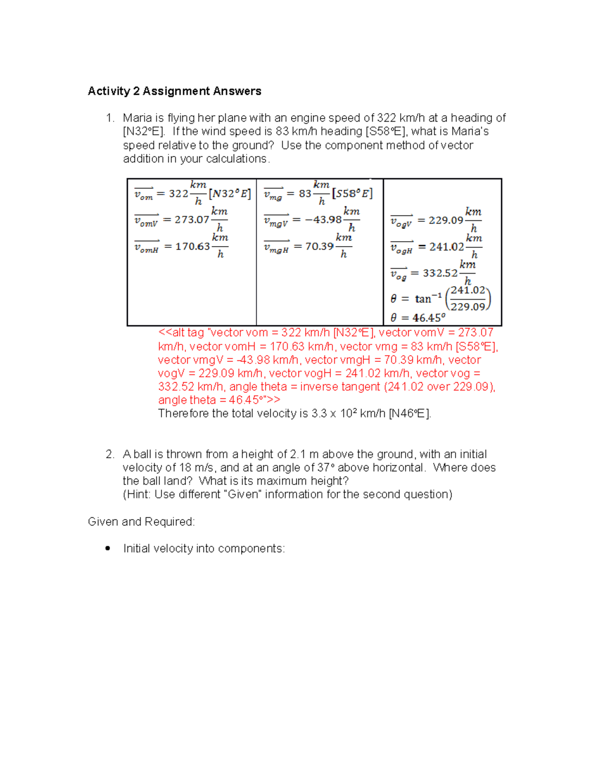 A02assignment answers - Activity 2 Assignment Answers Maria is flying ...