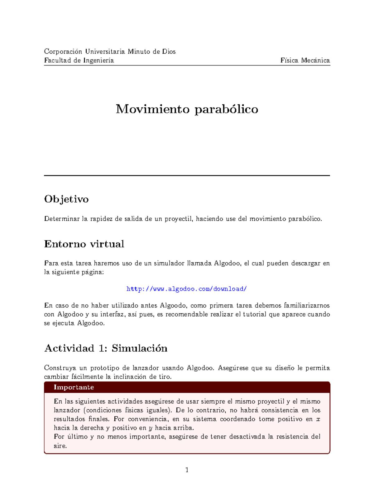 Guía - Movimiento Parabólico - Facultad De Ingenier ́ıa F ́ısica Mec ...