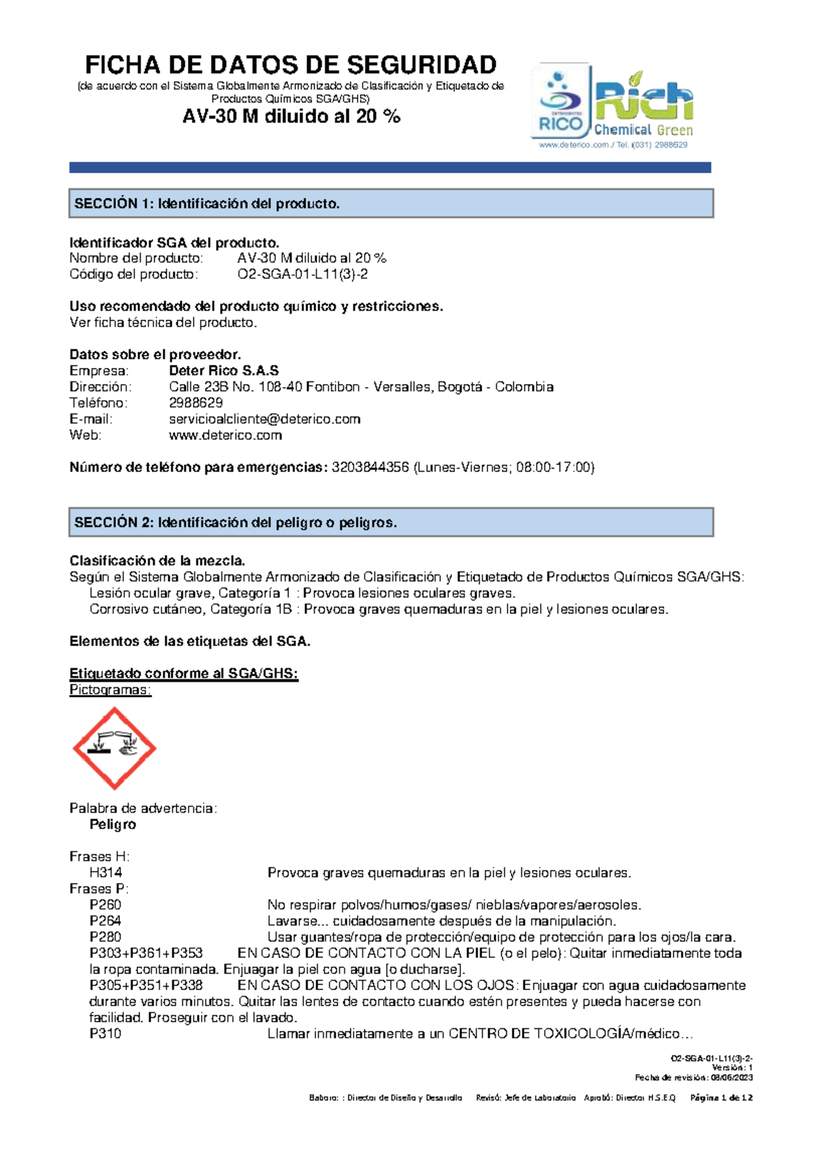 O2-SGA-01-L11(3)-2 - AV-30 M diluído al 20 % (Español-CO) - (de acuerdo ...