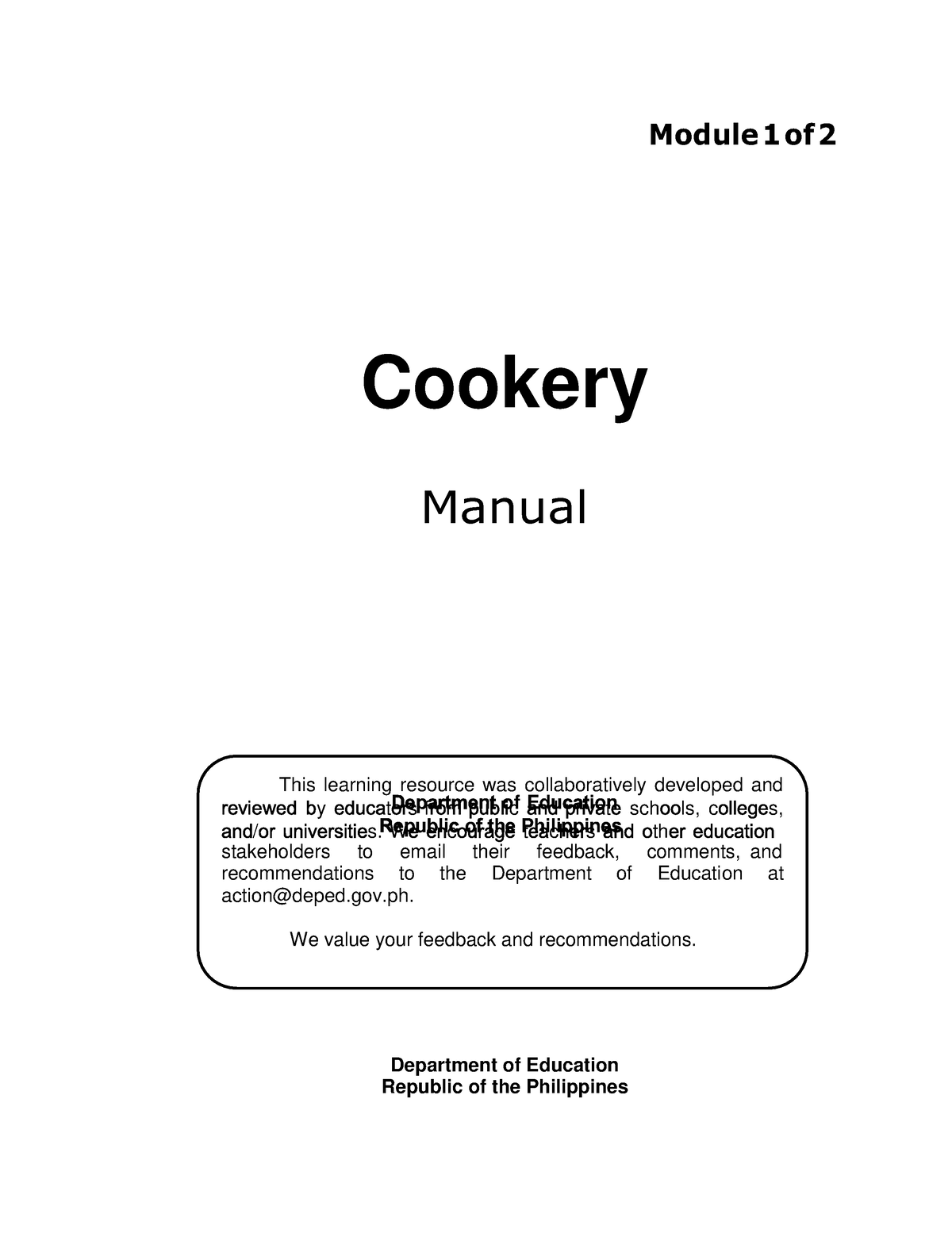 Cookery 1 Q1 Week 1 - Module 1 Of 2 Cookery Manual Department Of ...