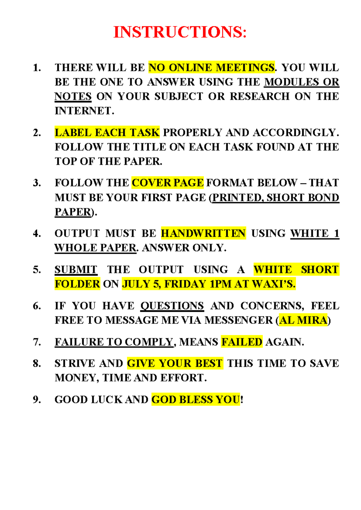 Physics 2 Remedial Class - INSTRUCTIONS: 1. THERE WILL BE NO ONLINE ...