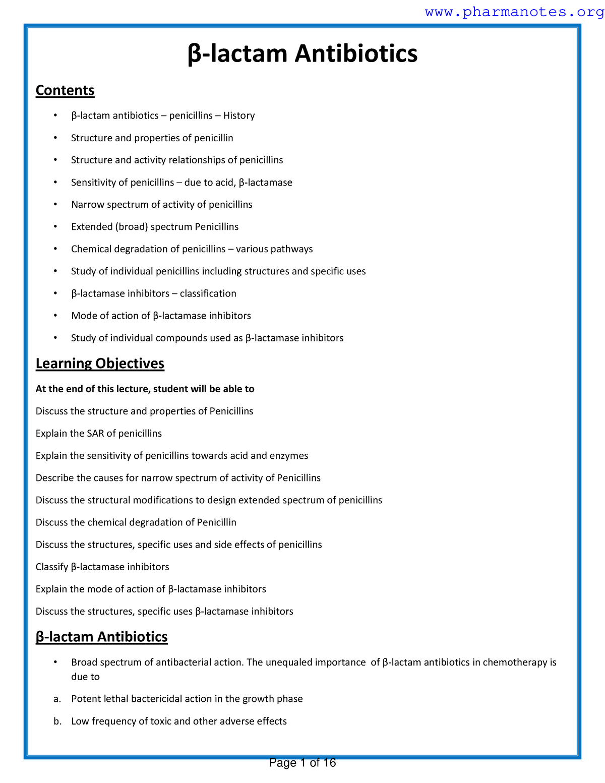 B-lactam Antibiotics - β-lactam Antibiotics Contents β-lactam ...