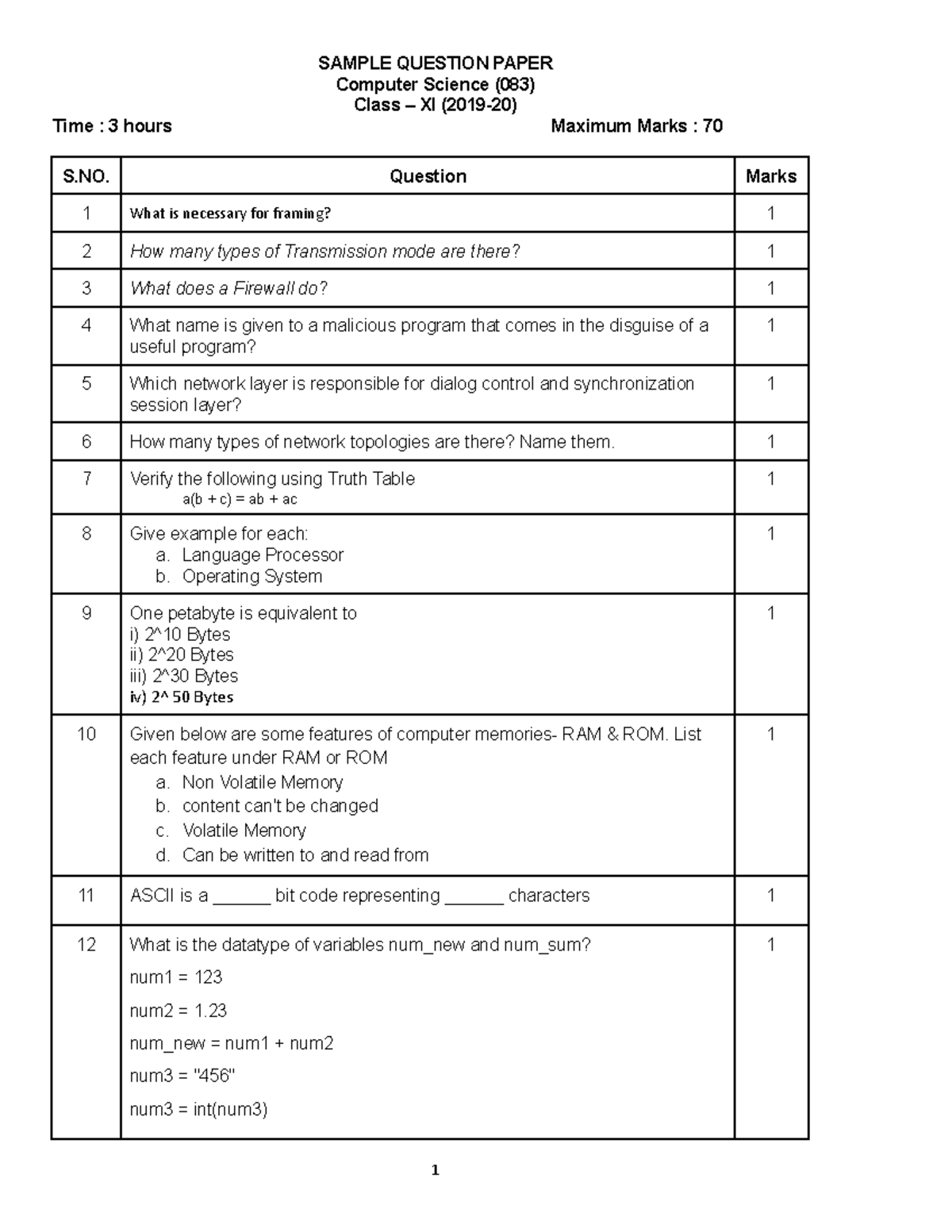 Question Paper Format CS3 - SAMPLE QUESTION PAPER Computer Science (083 ...
