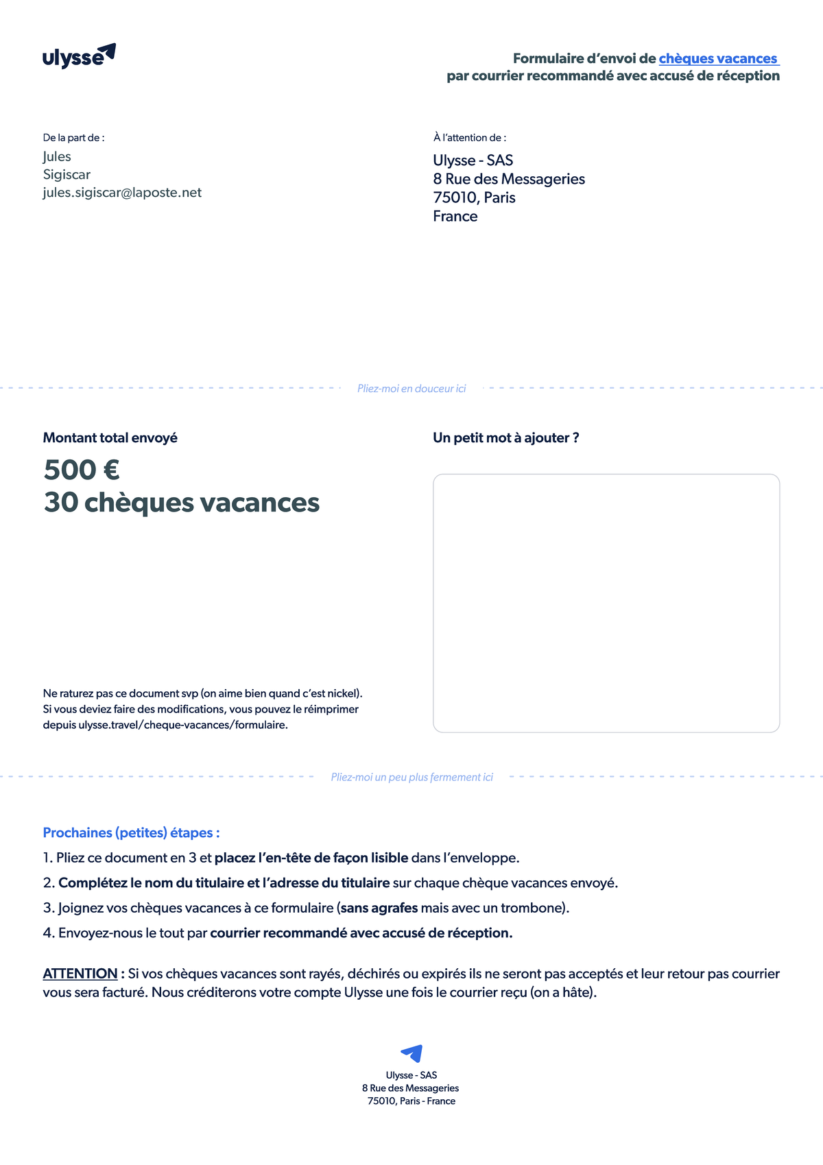 Formulaire Cheque Vacances Studocu