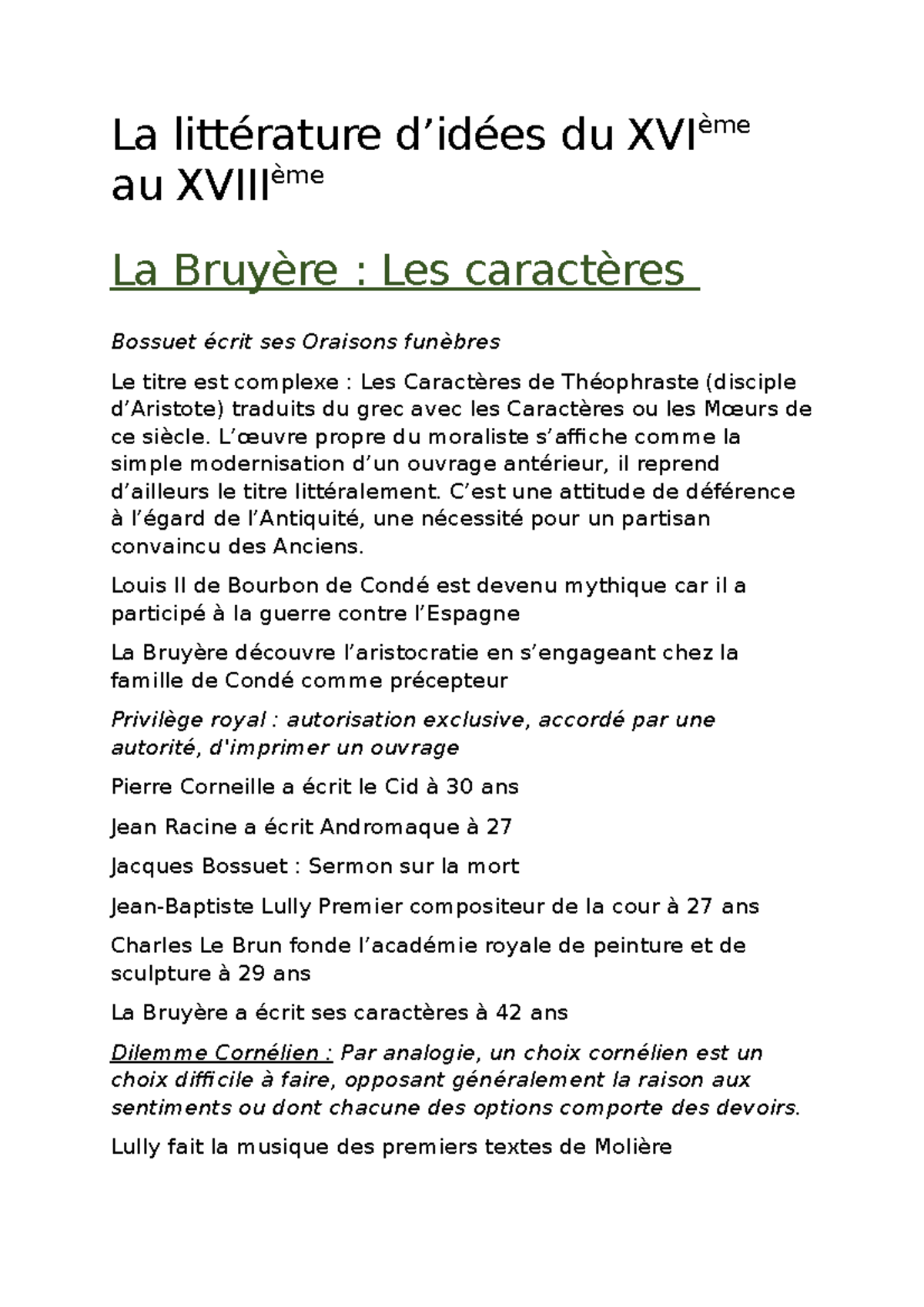 La littérature d'idées La littérature d’idées du XVI ème au XVIII ème La Bruyère Les La littérature d'idées La littérature d’idées du XVI ème au XVIII ème La Bruyère Les