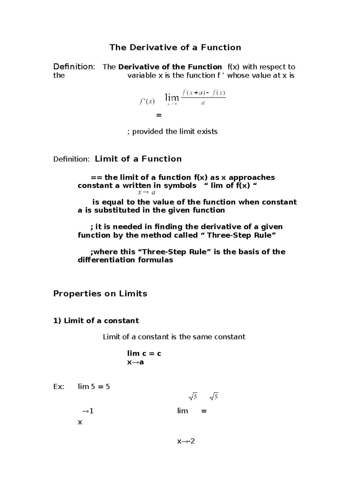 LEC2- The Derivative of a Function - The Derivative of a Function ...