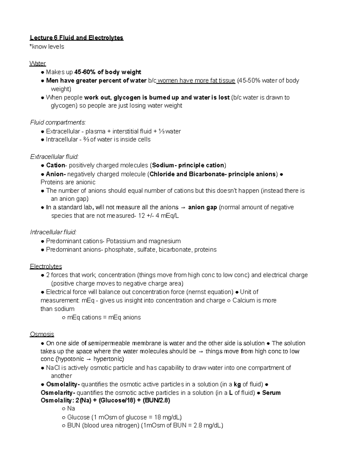 Lecture 6 Fluid and Electrolytes Lecture 6 Fluid and Electrolytes