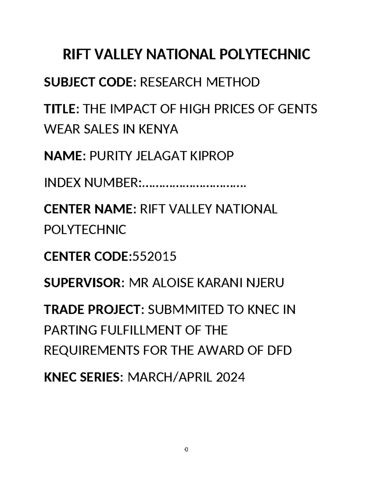 Purity Kiprop Final - RIFT VALLEY NATIONAL POLYTECHNIC SUBJECT CODE ...