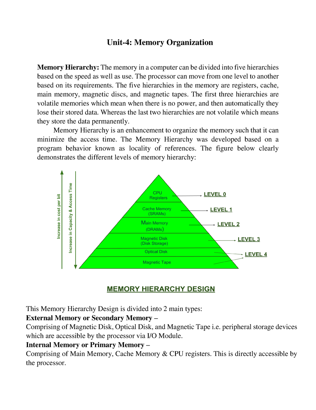 Unit 4 Memory Organization Unit 4 Memory Organization Memory Hierarchy The Memory In A 2109