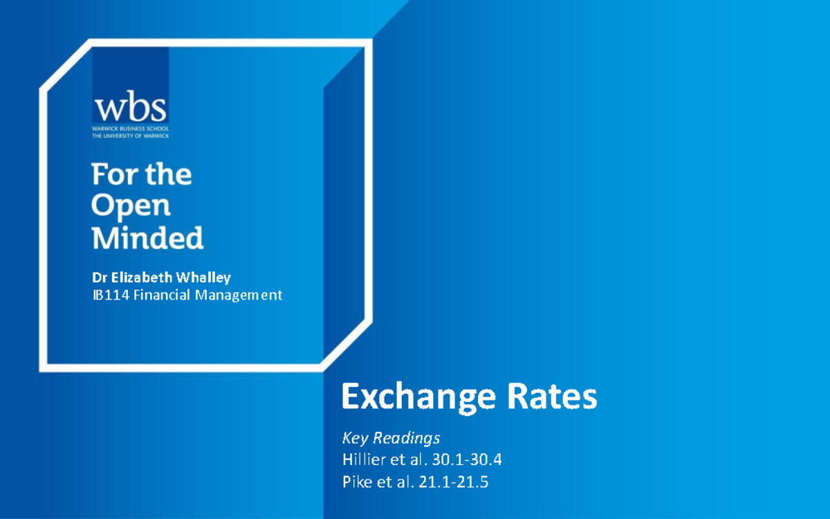 IB114 Lecture Notes 3 Exchange Rates - Exchange Rates Key Readings ...