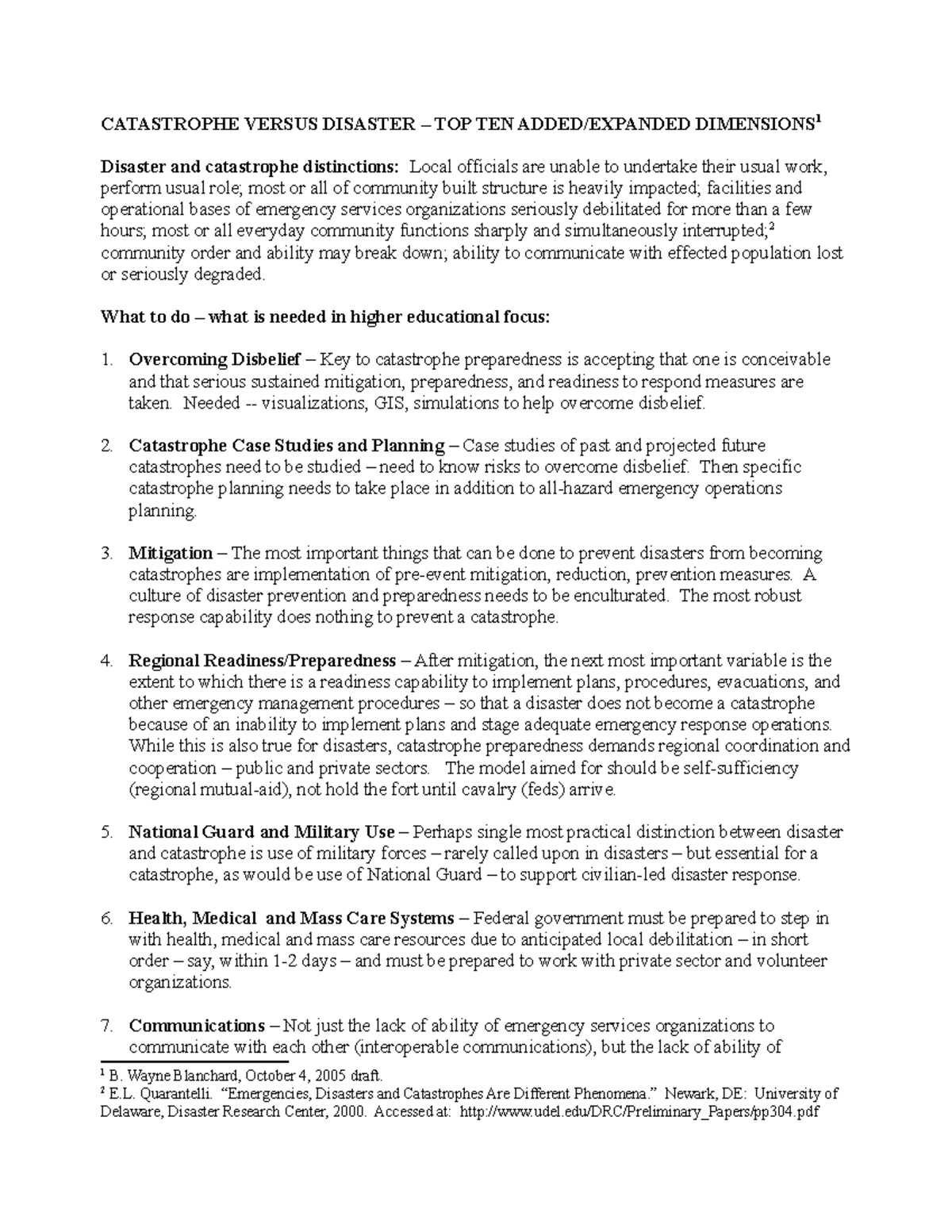 Appendix - catastrophe versus disaster - CATASTROPHE VERSUS DISASTER ...