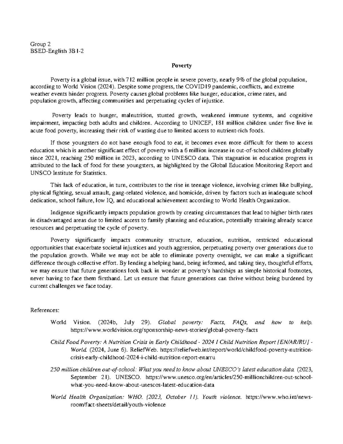 Poverty essay - Lecture notes only - Group 2 BSED-English 3B1- Poverty ...