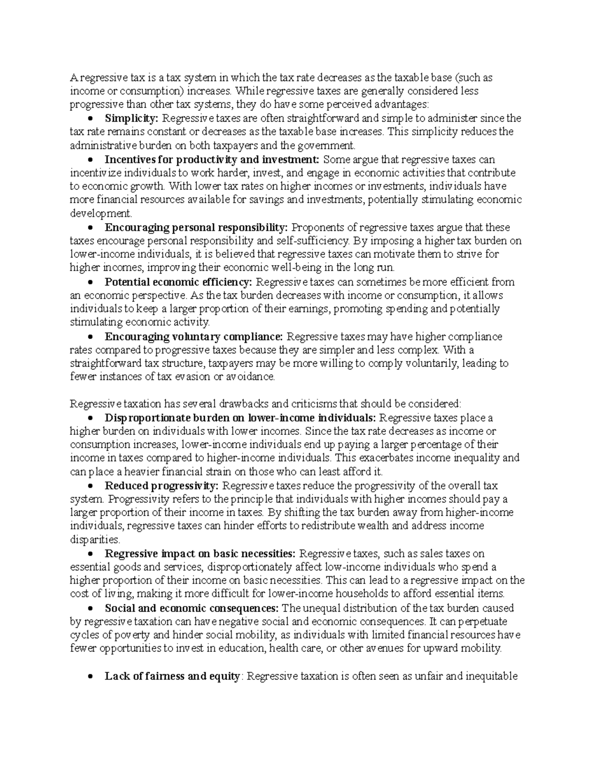 Economics chapter 8 Advantages and Disadvantages of regressive tax - A ...