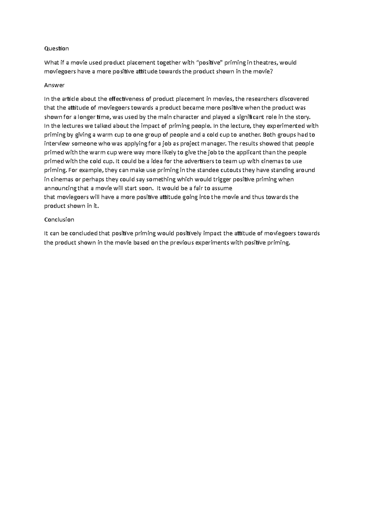 Ecp assigment 2 sssssssssssss - Question What if a movie used product ...