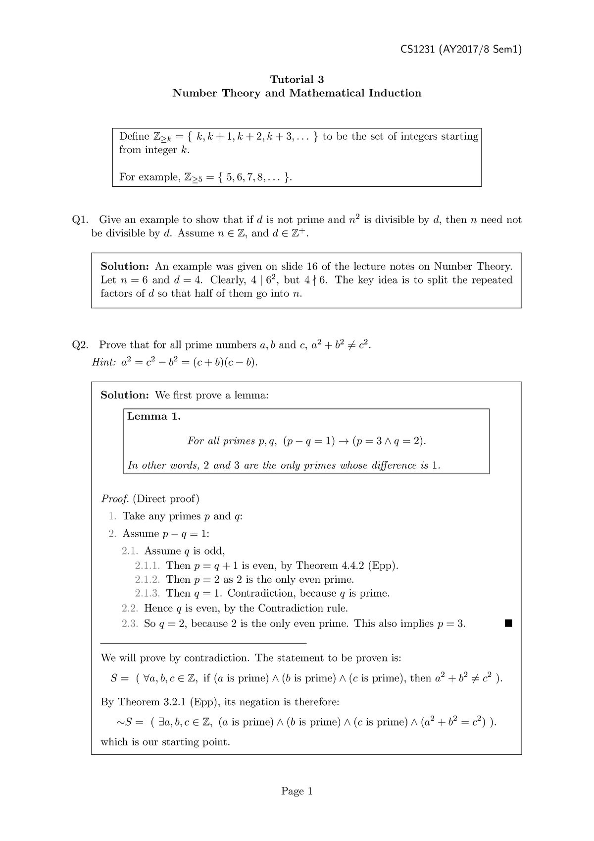 Number Theory and Mathematical Induction - Tutorial 3 Number Theory and ...