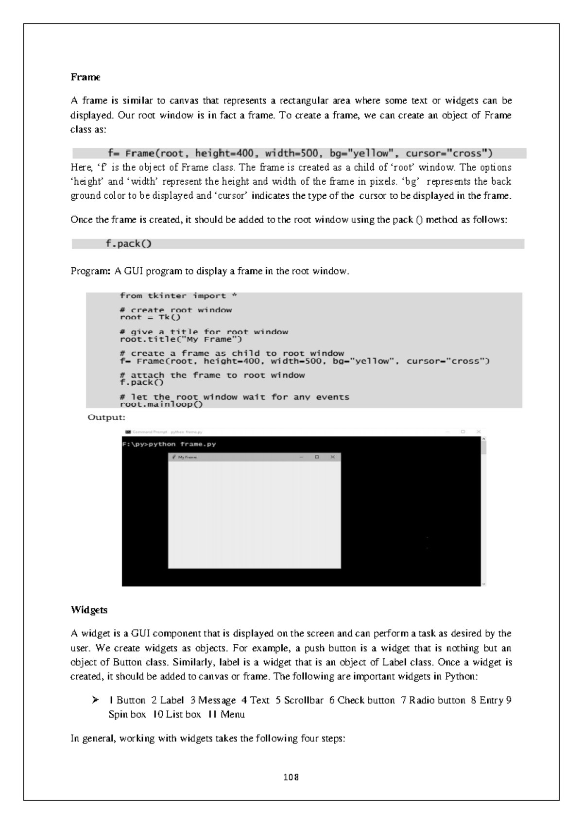 Python OOP 12 - This pdf introduces us to frame, Widgets, Button Widget ...