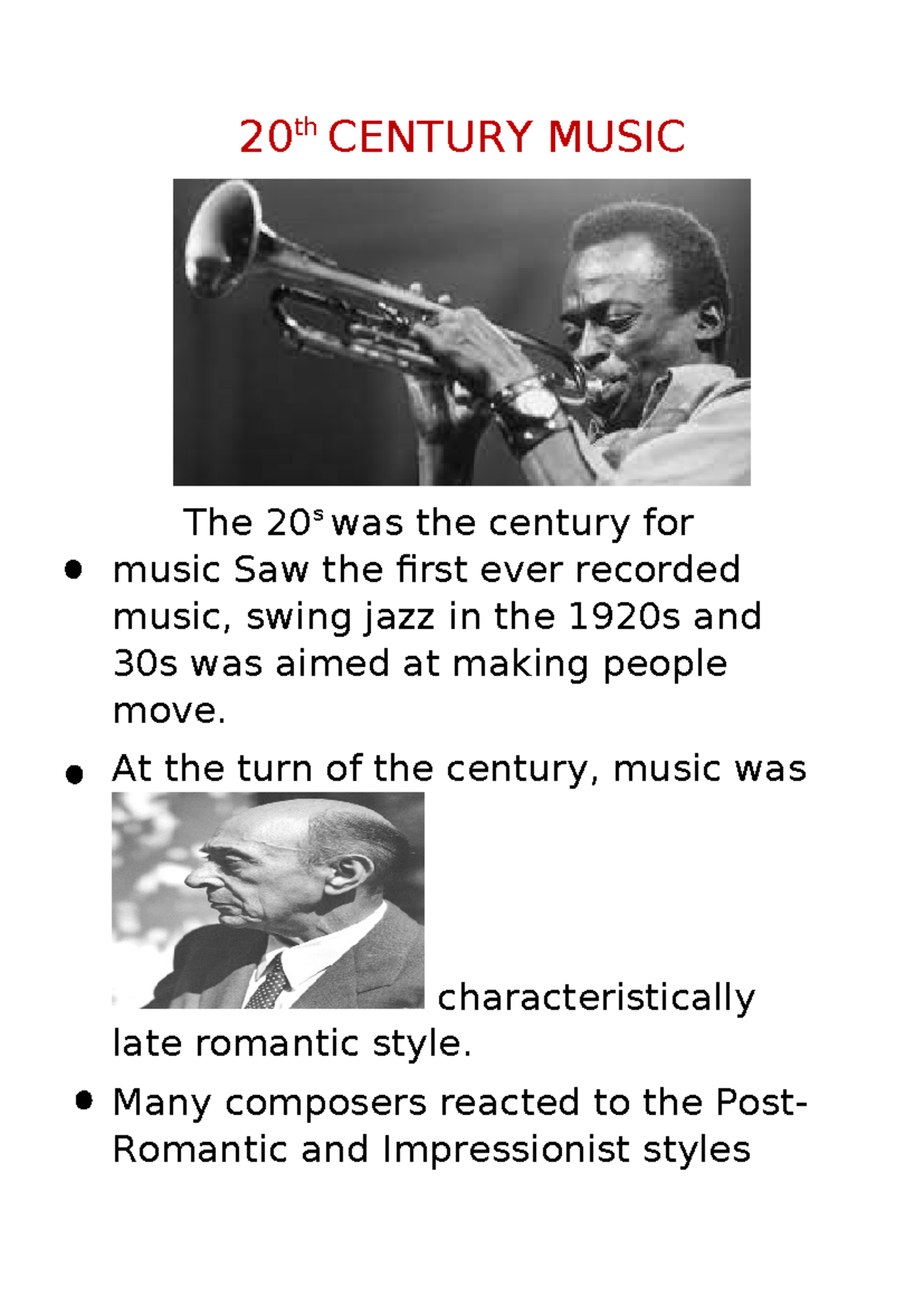 20th century music work - 20 th CENTURY MUSIC The 20 s was the century ...