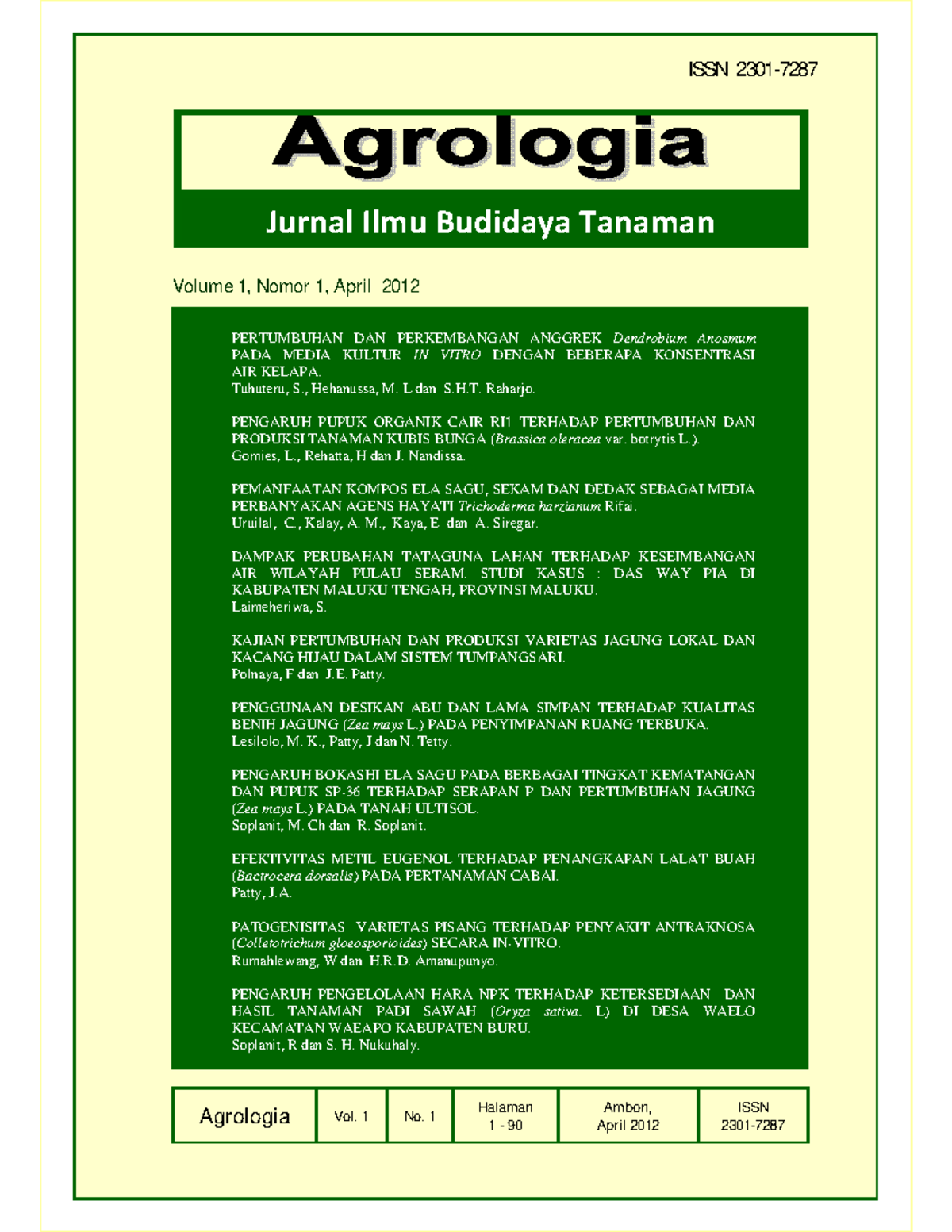 Agrologia 2012 1 1 5 Polnaya - ISSN 2301- Volume 1, Nomor 1, April 2012 ...