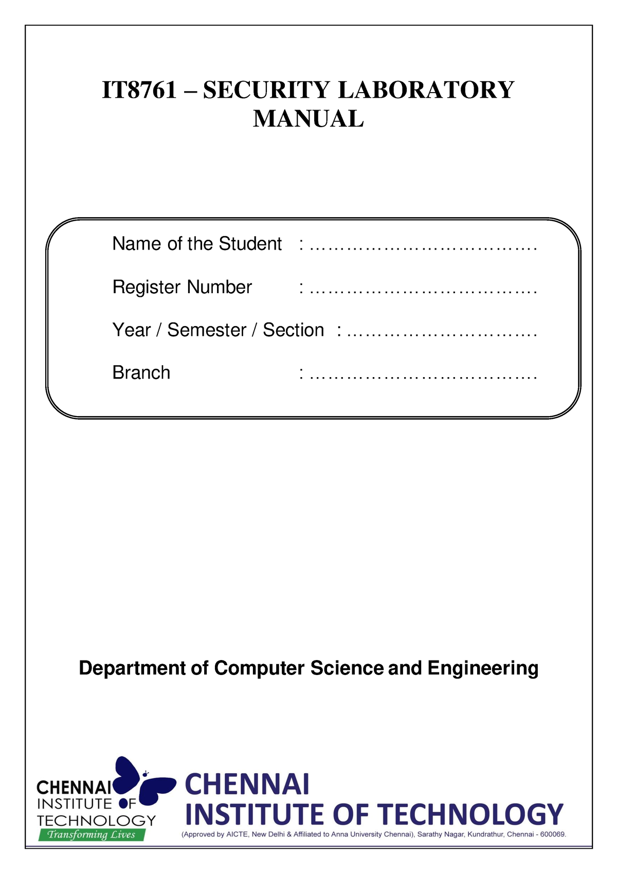 Security Lab Manual - IT8761 – SECURITY LABORATORY MANUAL Name Of The ...