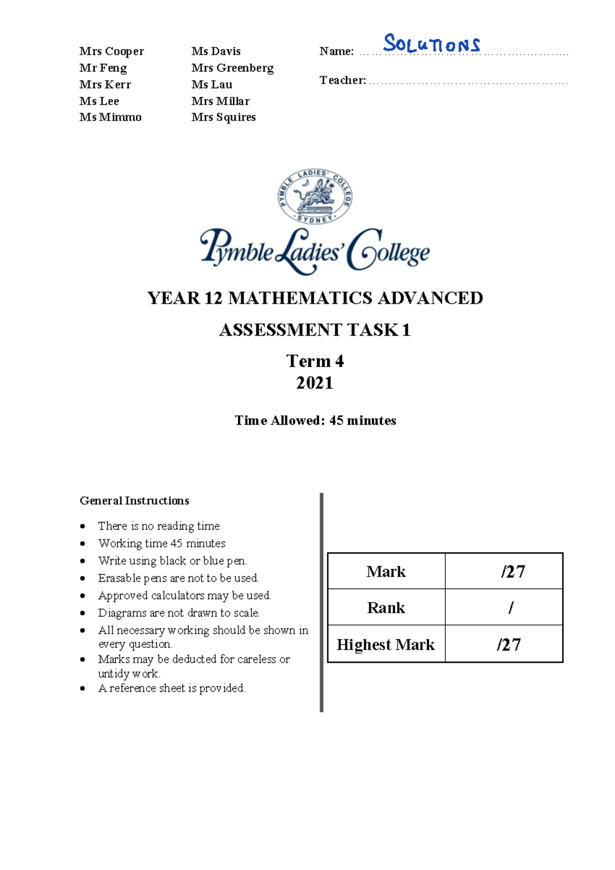 12 Advanced Task 1 2022 Solutions - Mrs Cooper Ms Davis Mr Feng Mrs ...