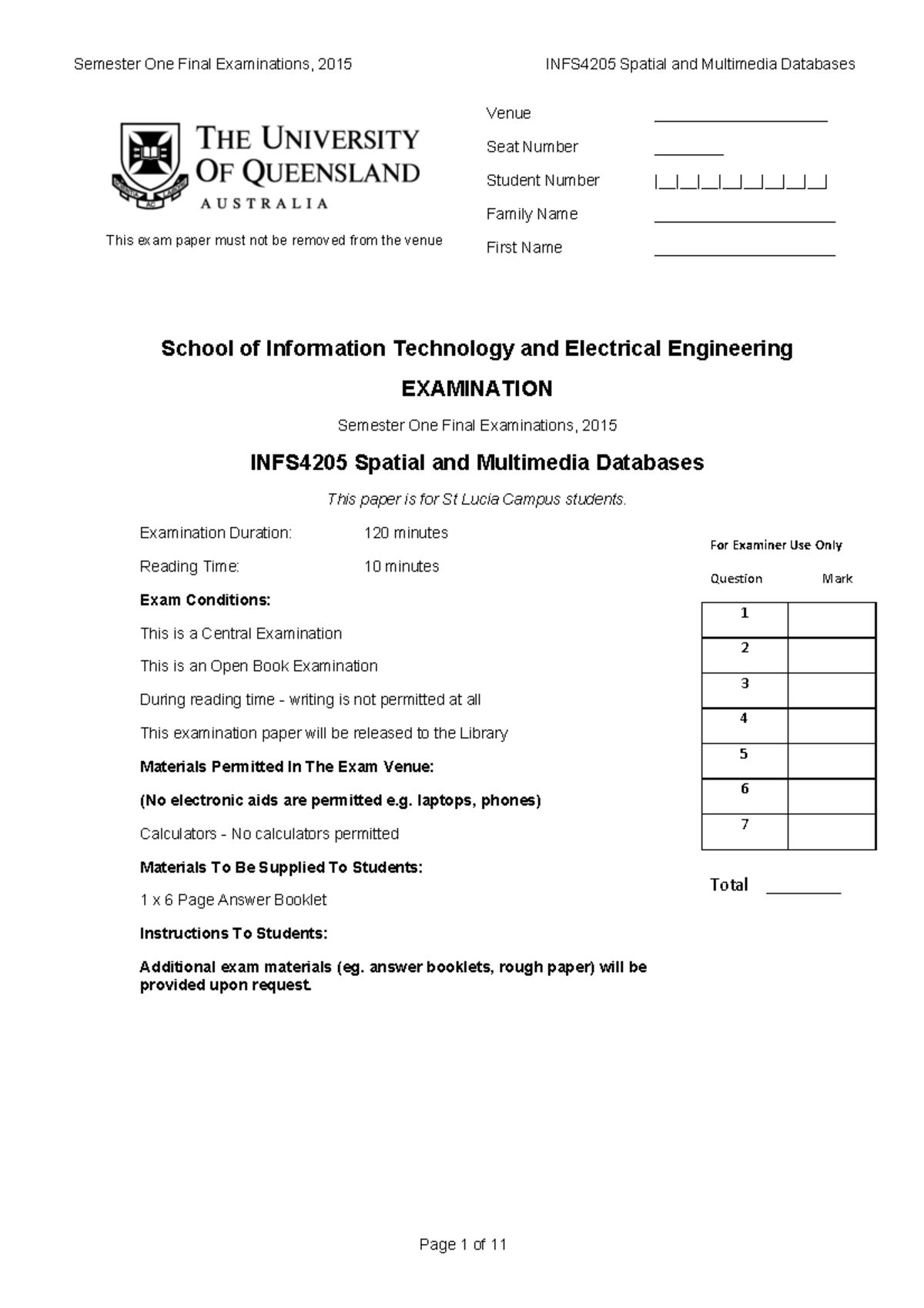 Final Exam June 2015, questions - Semester One Final Examinations, 2015 ...