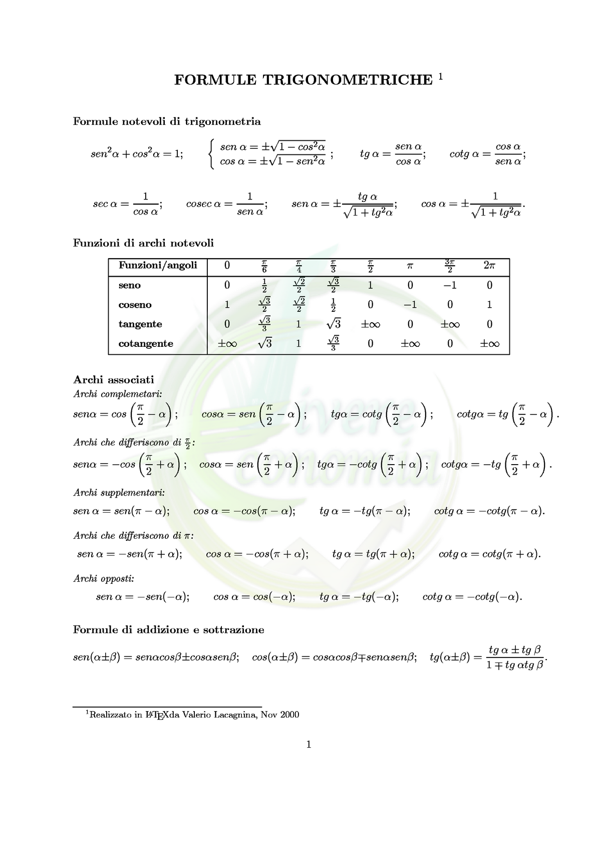 Formule Trigonometriche 047 Studocu