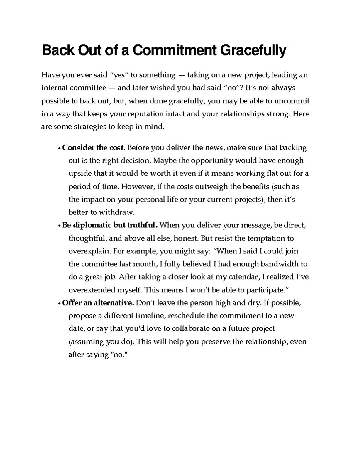 Back Out of a Commitment Gracefully - Here are some strategies to keep ...