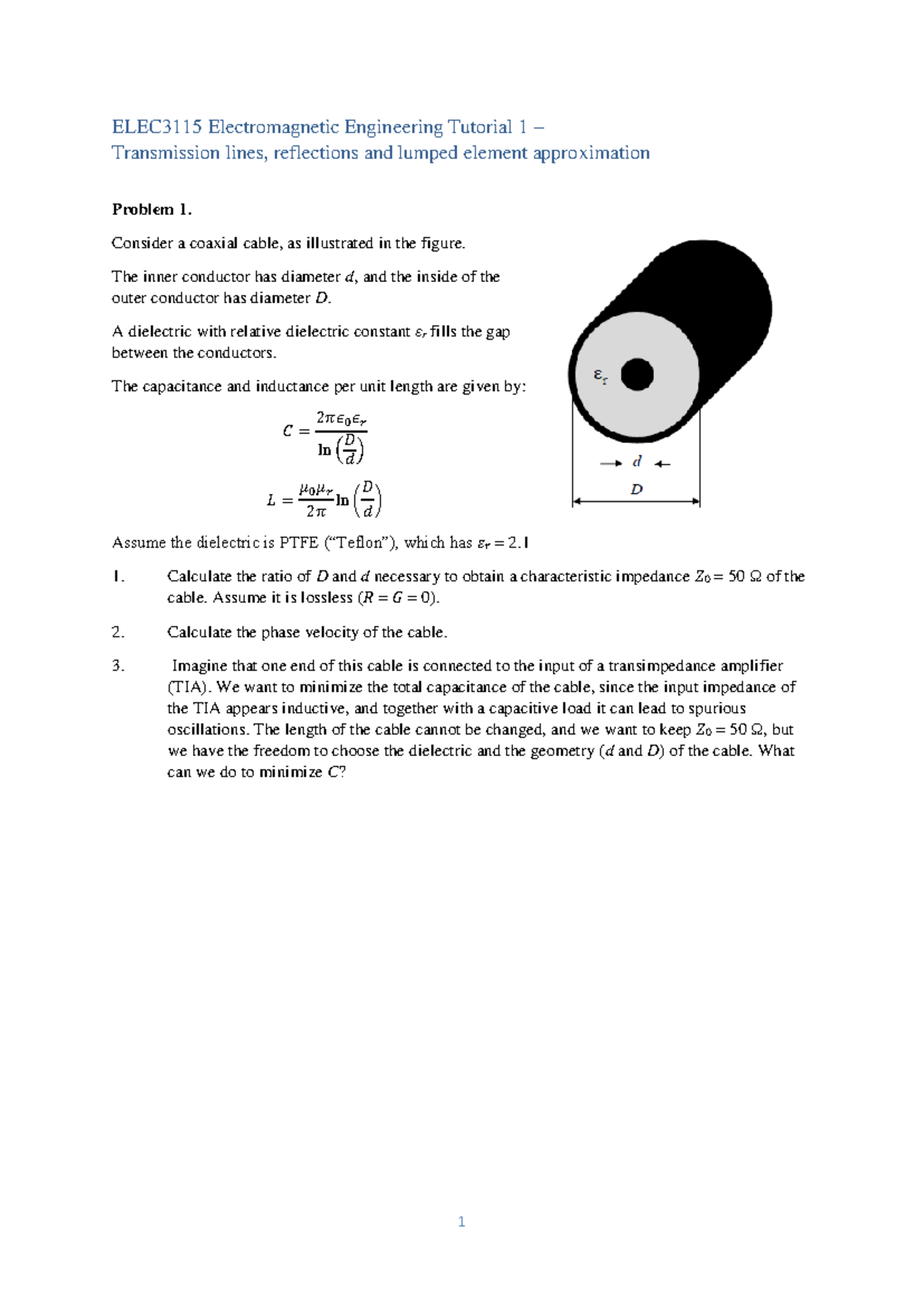 Workshop 1B - Week 8 - transmission lines - lumped elements - 1 ...