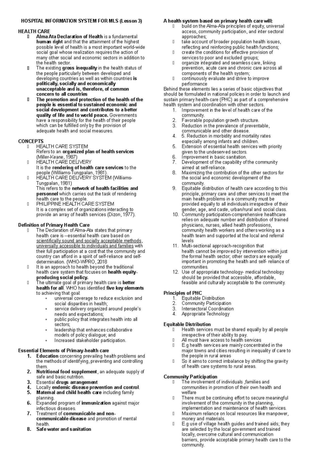 Lesson 3 edited - HOSPITAL INFORMATION SYSTEM FOR MLS (Lesson 3) HEALTH ...