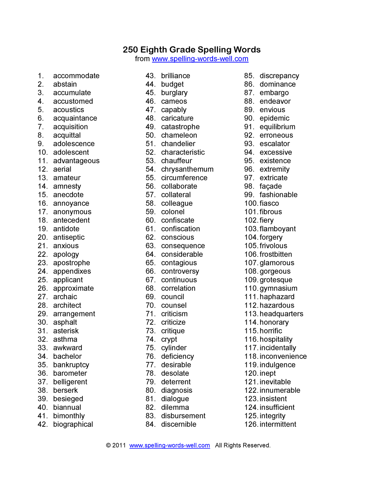 8th grade spelling words 250 archaic - © 2011 spelling-words-well All ...