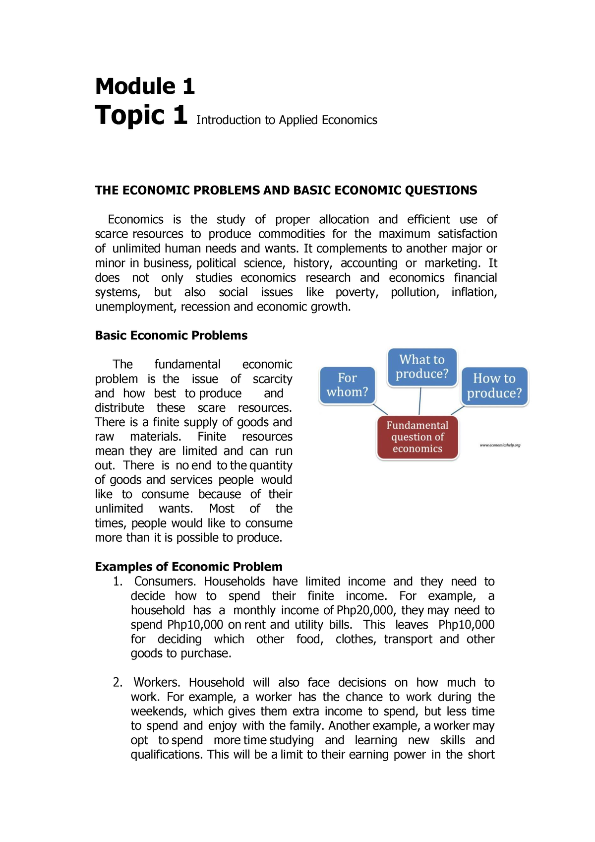 Economics Module 1 Introduction To Applied Economics - Mo D Ule 1 T O ...