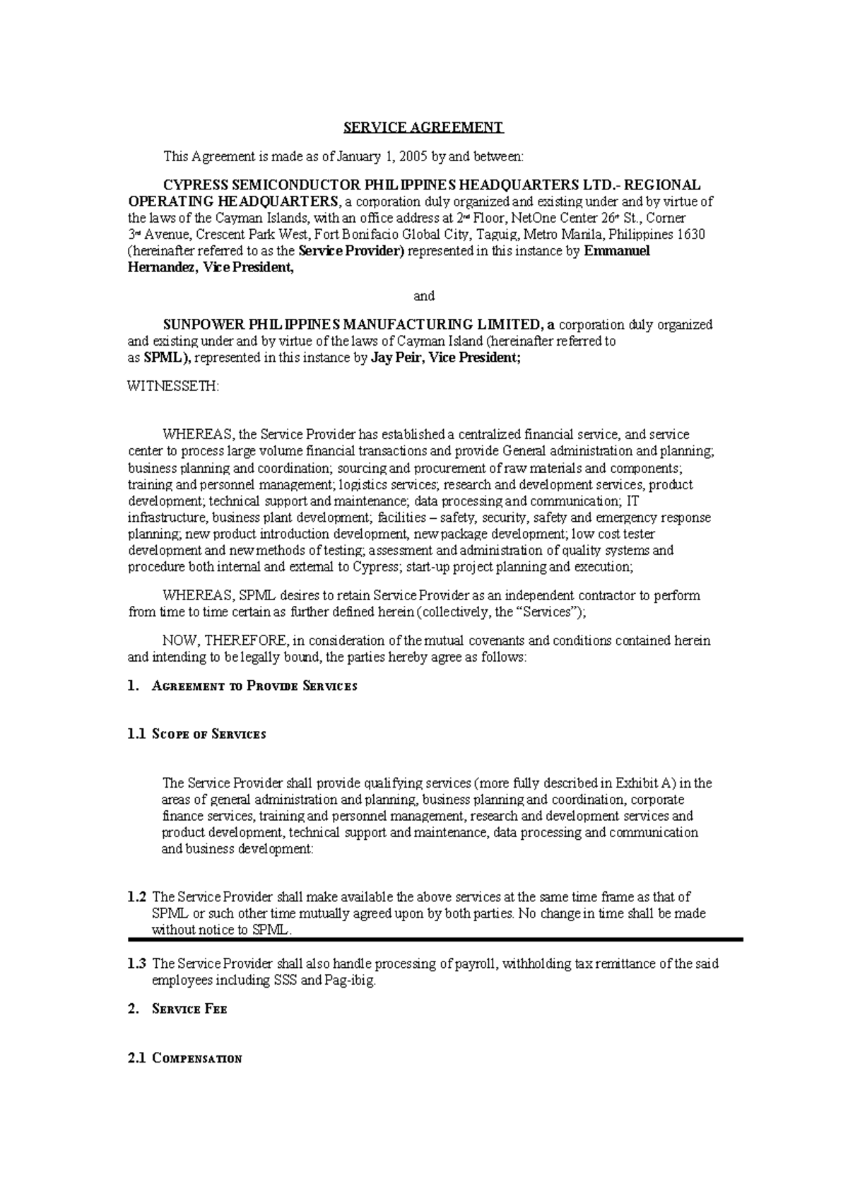Service- Agreement - SERVICE AGREEMENT This Agreement is made as of ...