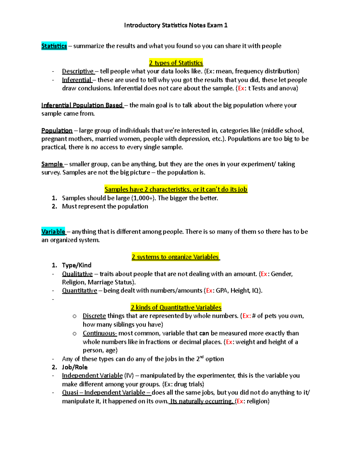 Stats Lecture Notes - Statistics – summarize the results and what you ...