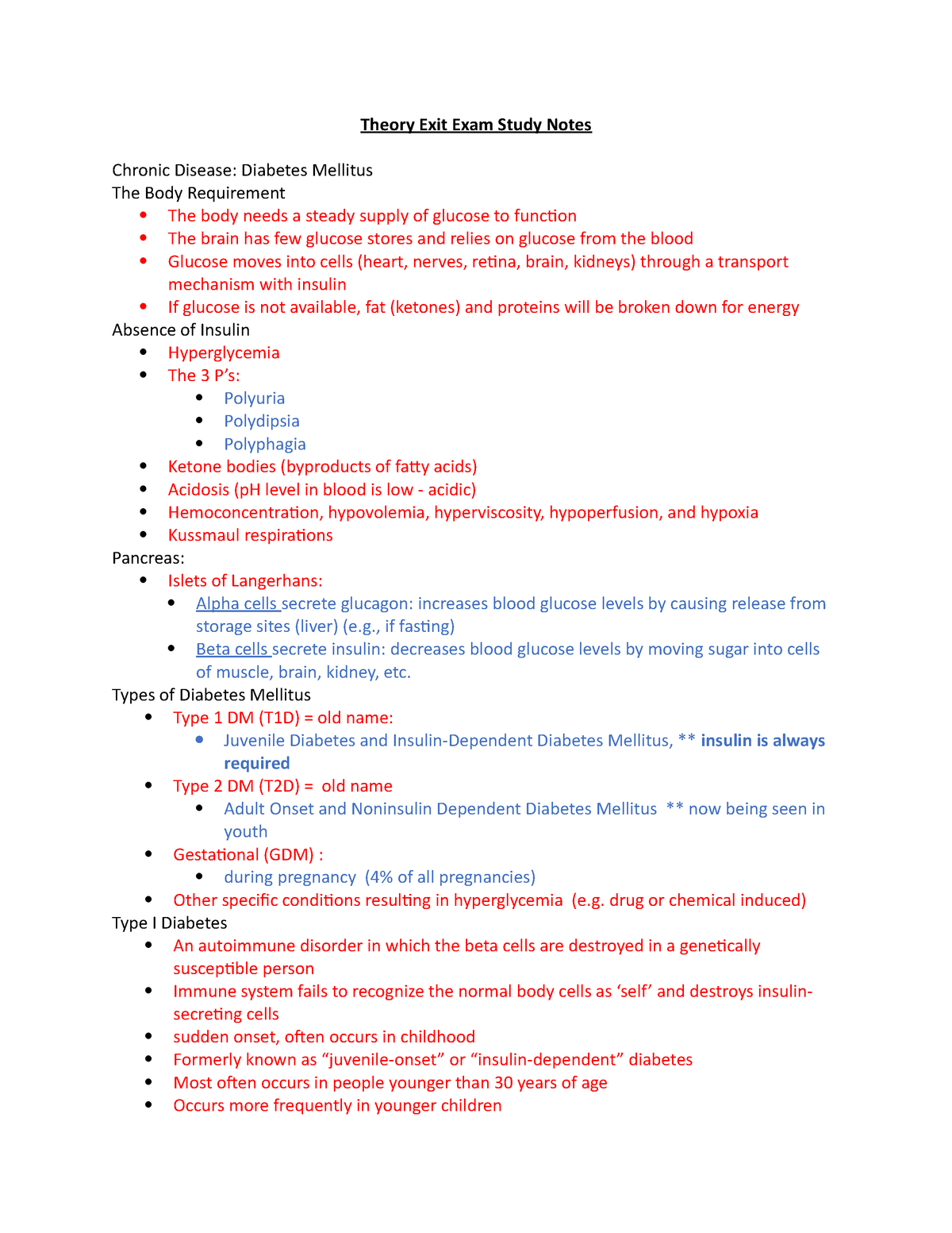 Theory Exit Exam Study Notes - Theory Exit Exam Study Notes