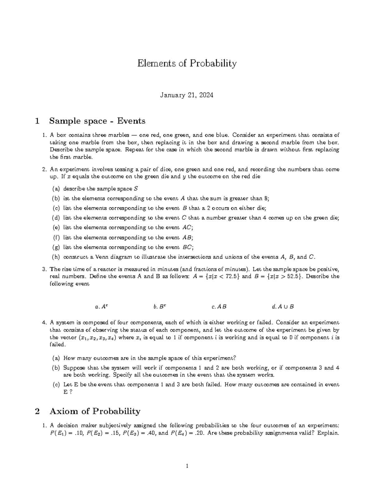 1Element Prob Single page integral table Elements of Probability