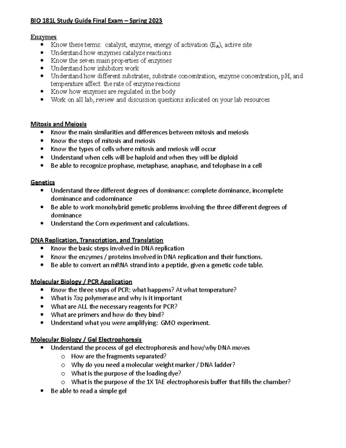 BIO 181L Study Guide Final F22 - BIO 181L Study Guide Final Exam ...