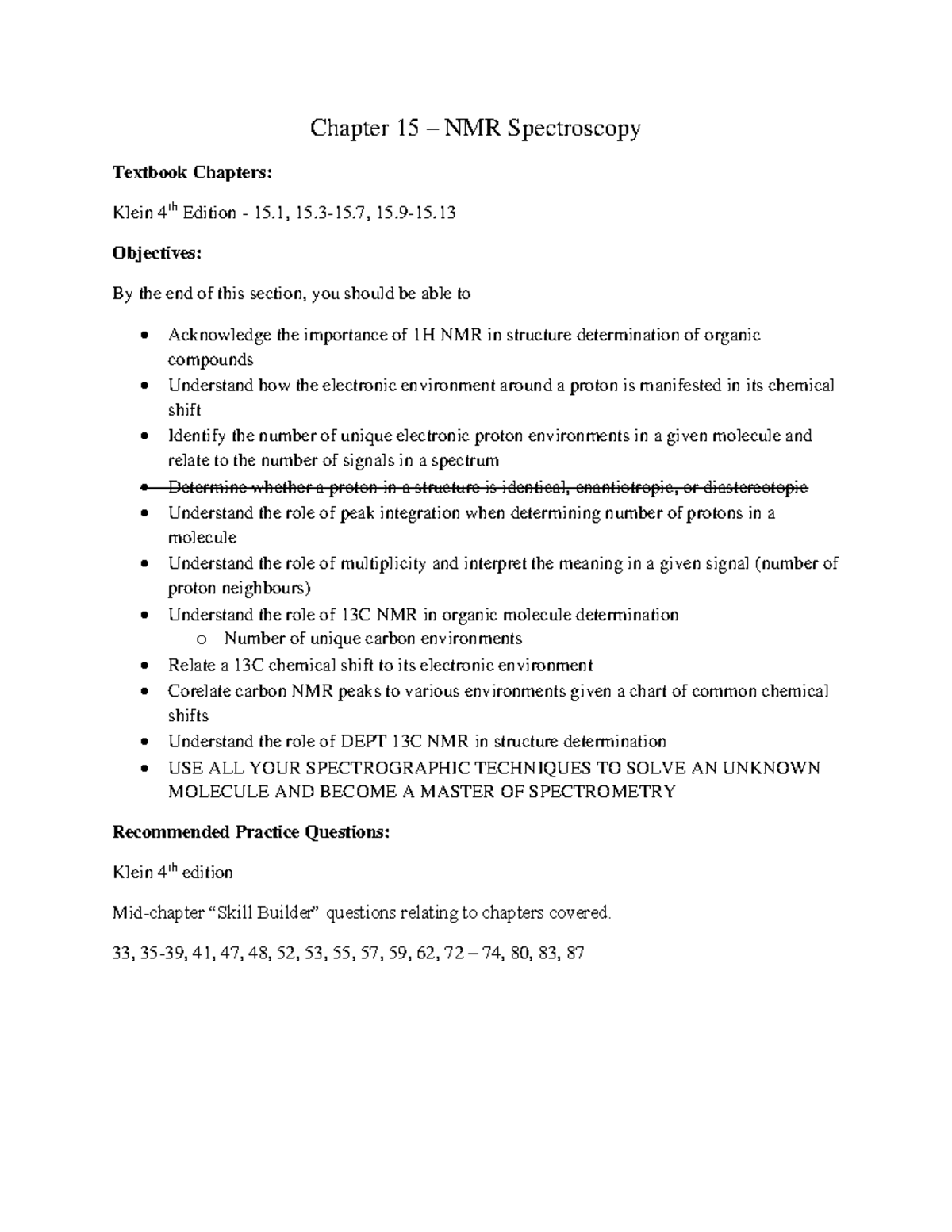 Chapter 15 Outline updated Chapter 15 NMR Spectroscopy Textbook