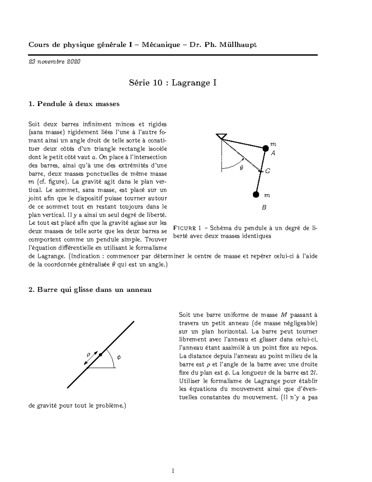 Serie 10 2020 - 2020-2021 Ejercicios - Cours De Physique Générale I ...