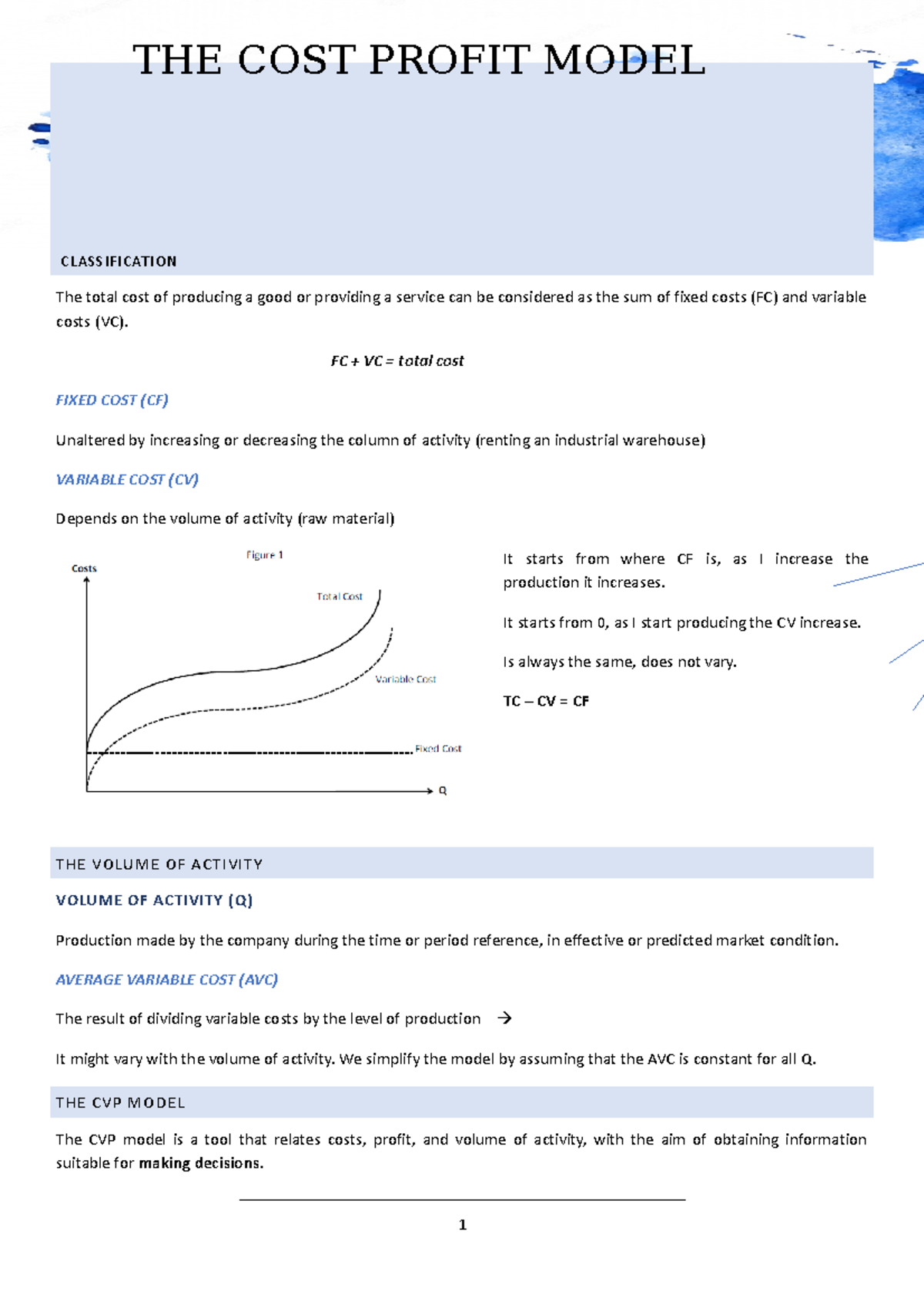 The CVP model - teorica de la primera parte practica - CLASSIFICATION ...