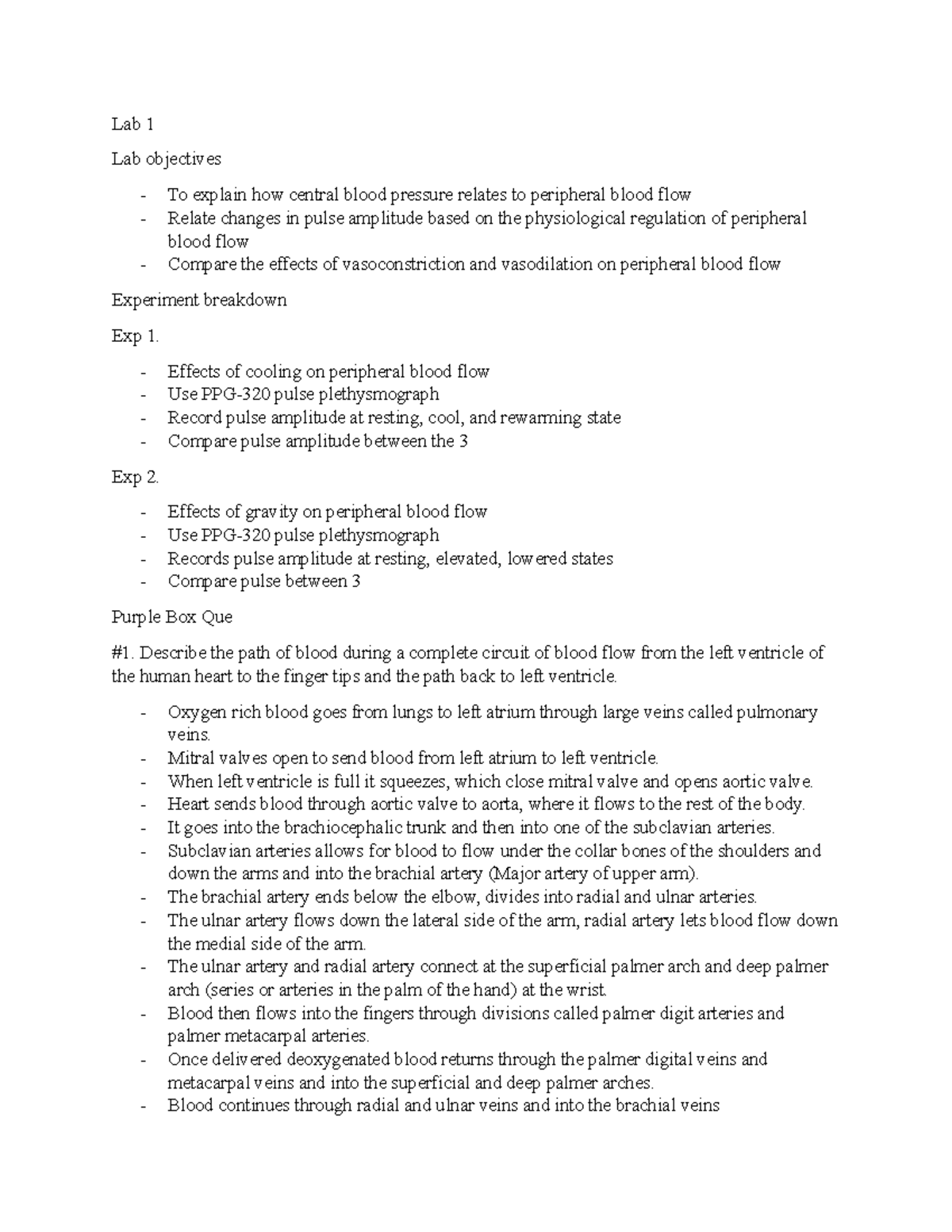 Lab midterm - Notes and explanations of all the physiology that happens ...