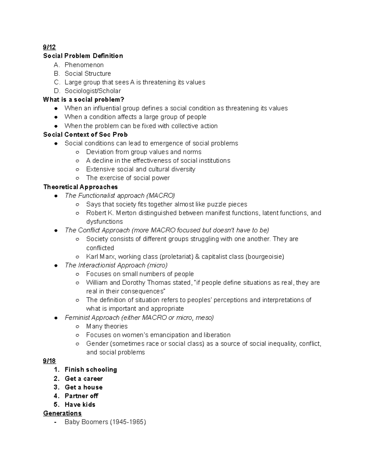 Soc Prob Notes - 9/ Social Problem Definition A. Phenomenon B. Social ...