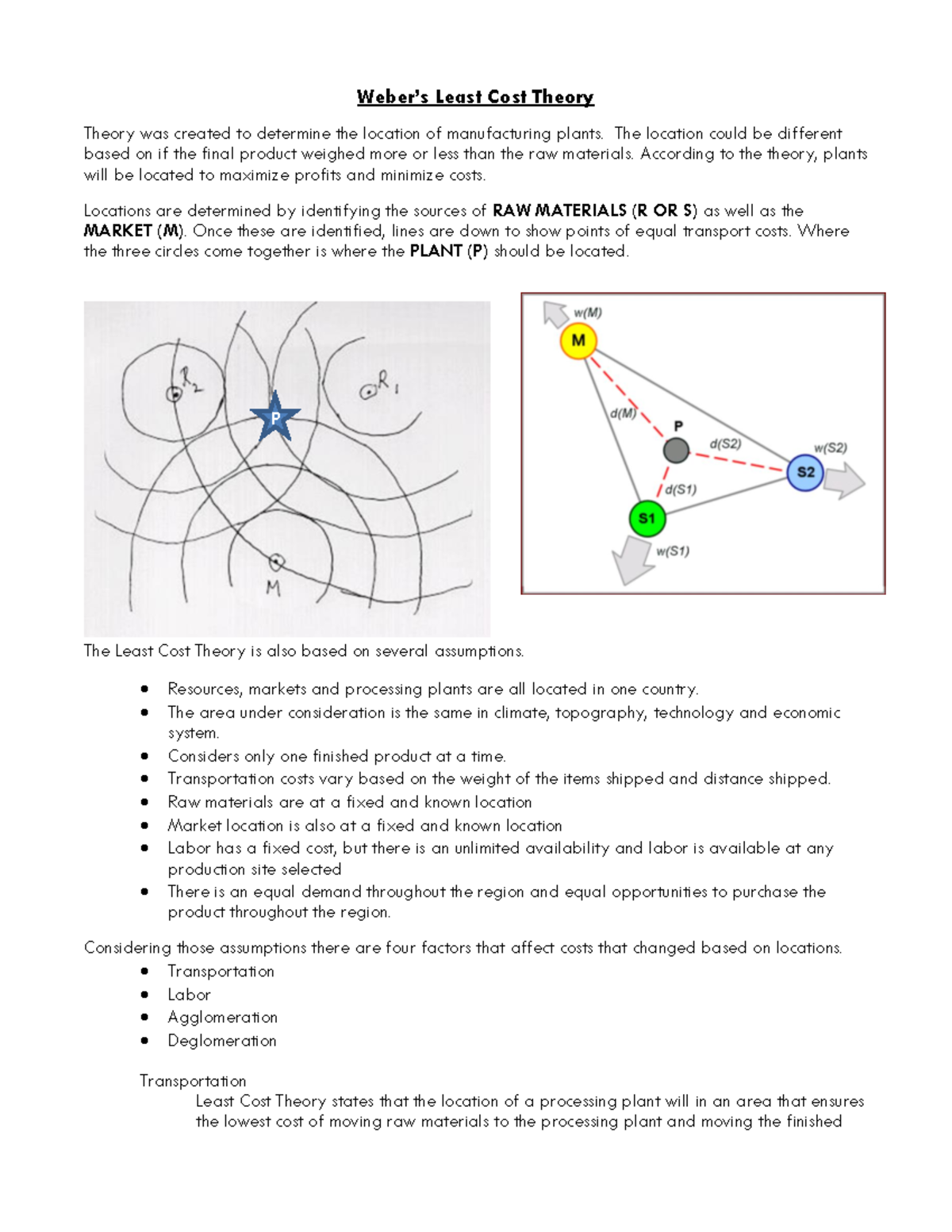Least Cost Theory er’s Least Cost Theory Theory was created to determine the location of