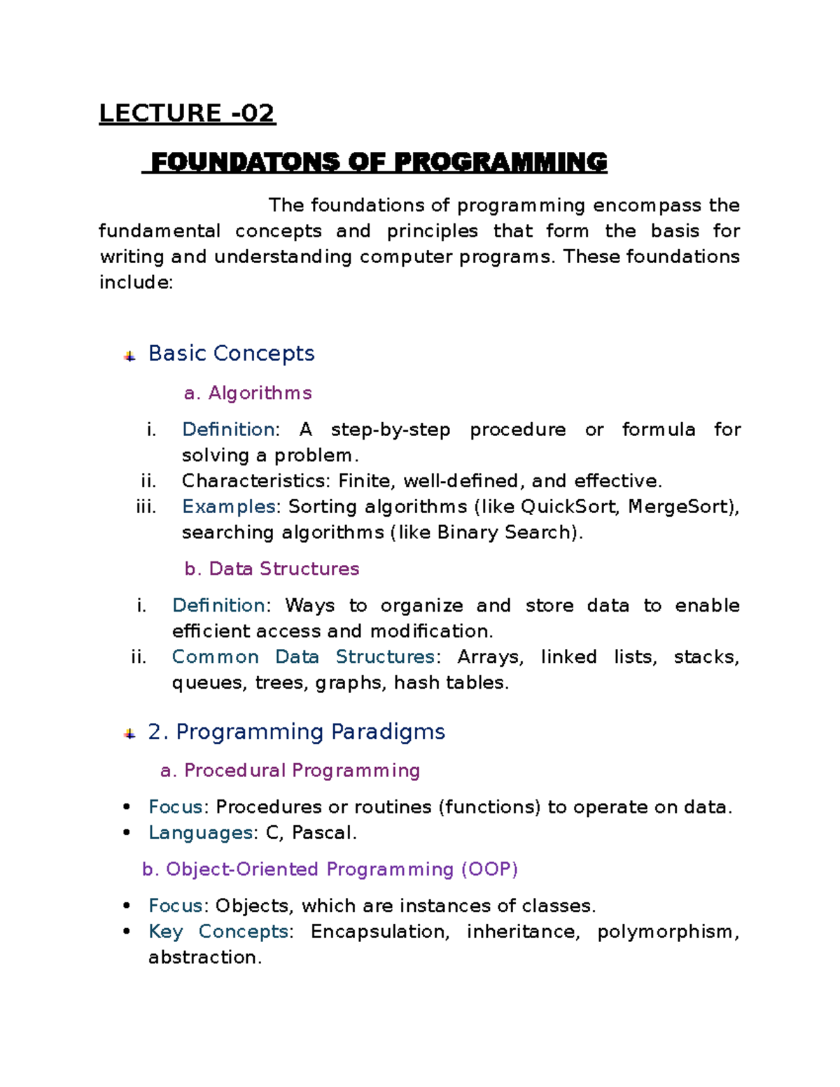 Cyber Security Lecture 02 - LECTURE - FOUNDATONS OF PROGRAMMING The ...