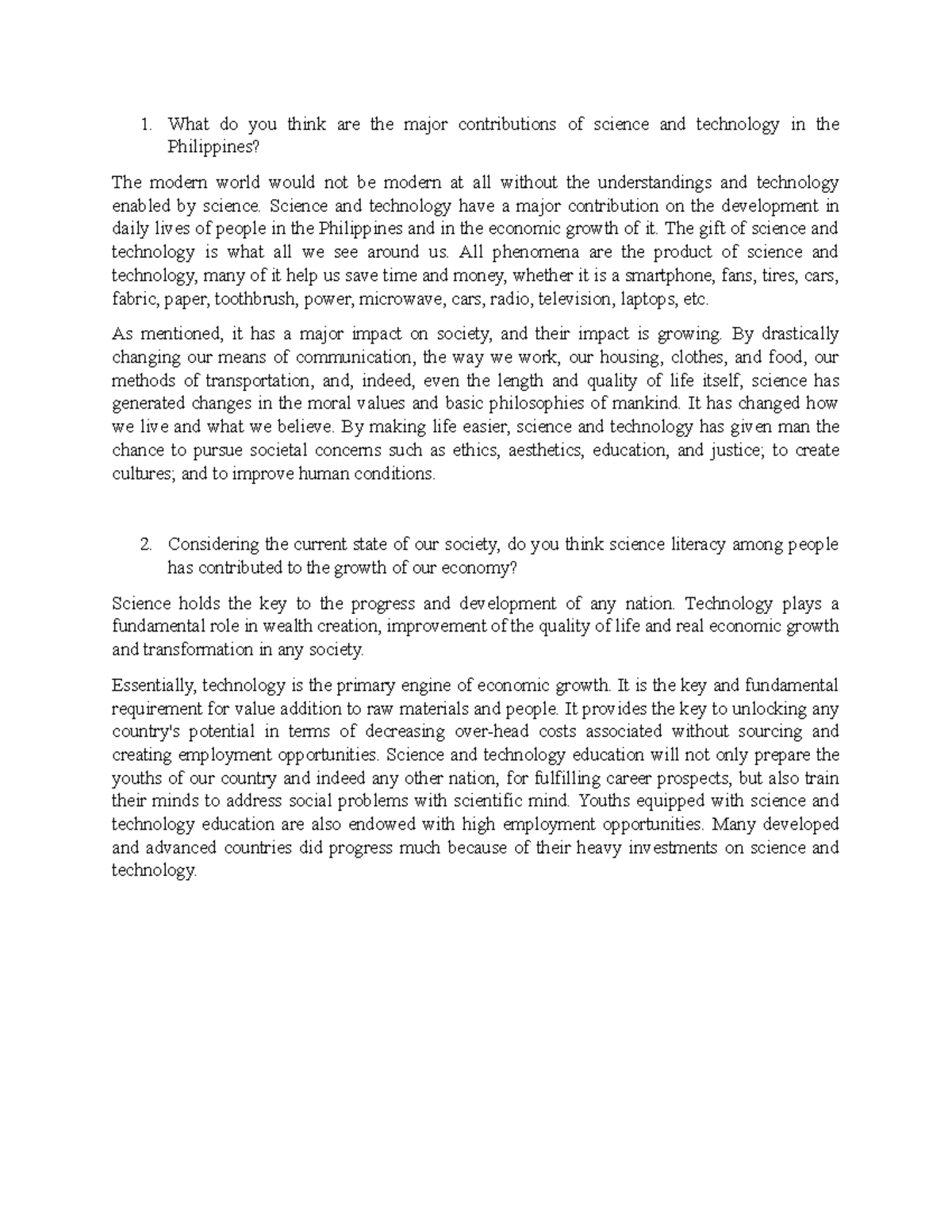 role of science and technology in philippine nation building essay