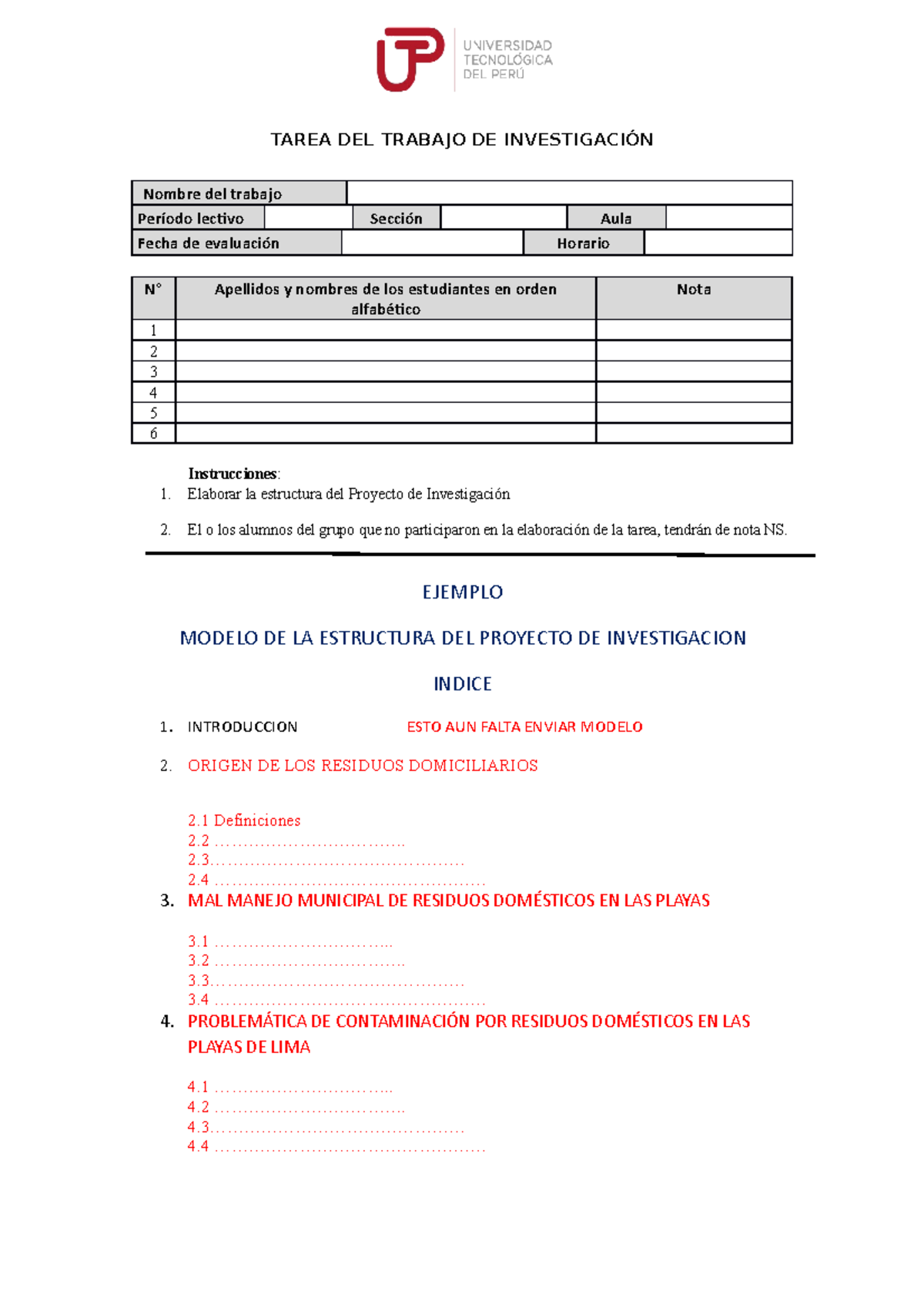 Modelo DE Estructura De La Investigacion Semana 13 - TAREA DEL TRABAJO ...