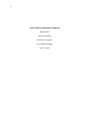 Article analysis assignment - Ben Gyuris Professor Kimmel RSCH 201 2/10 ...