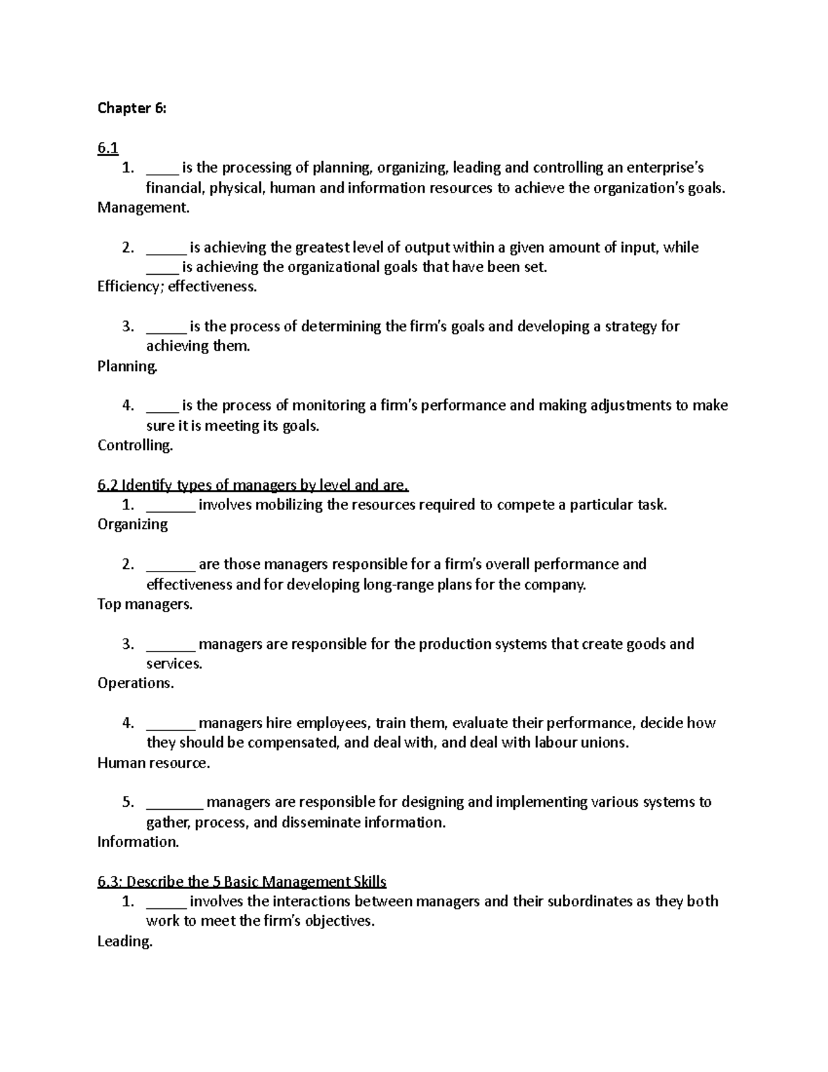 Chapter 6 - Notes - Chapter 6: 6. 1. ____ Is The Processing Of Planning ...