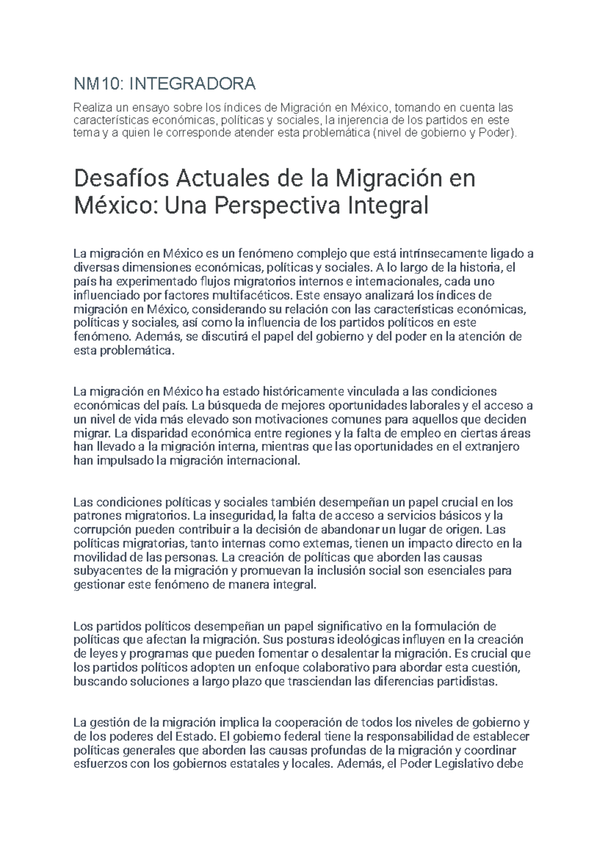 Nm10 Integradora Trabajos Nm10 Integradora Realiza Un Ensayo Sobre Los índices De Migración 1011