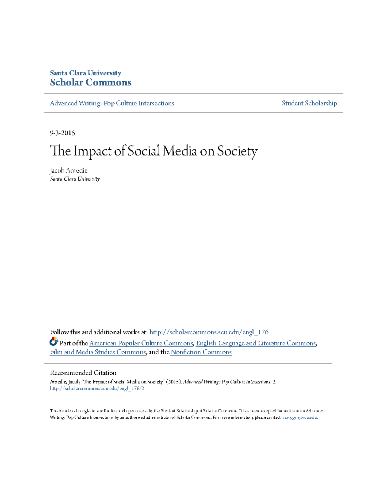 The Impact of Social Media on Society - Santa Clara University Scholar ...